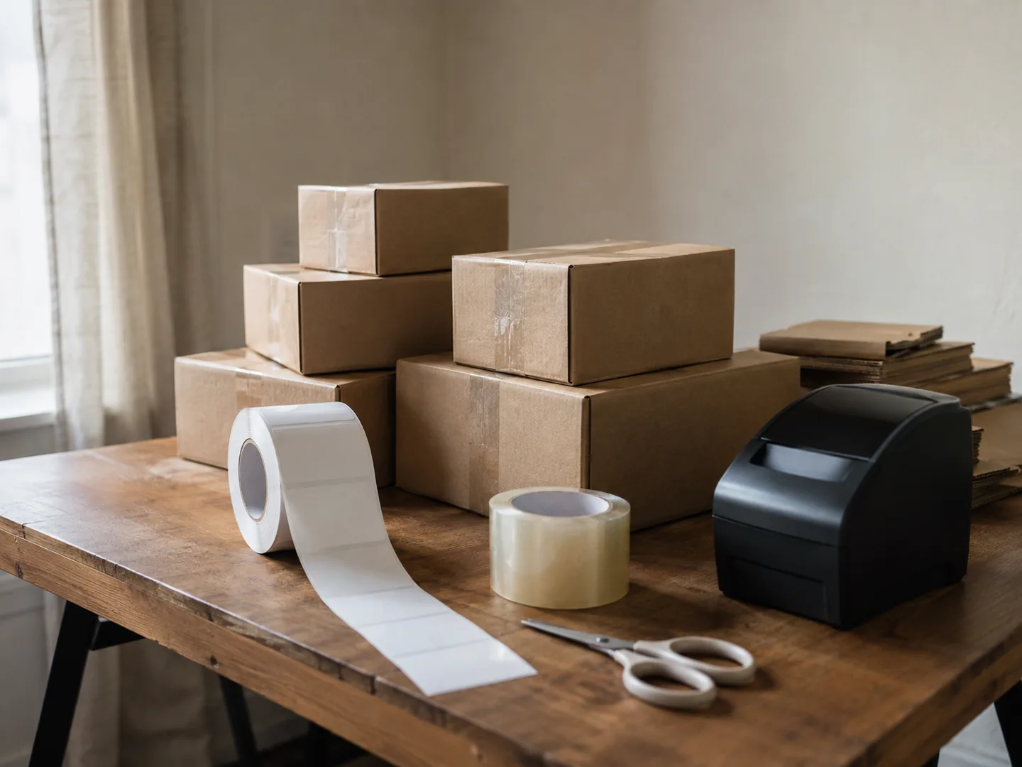 Pedidos empaquetados y etiquetados, listos para que los retire el correo.